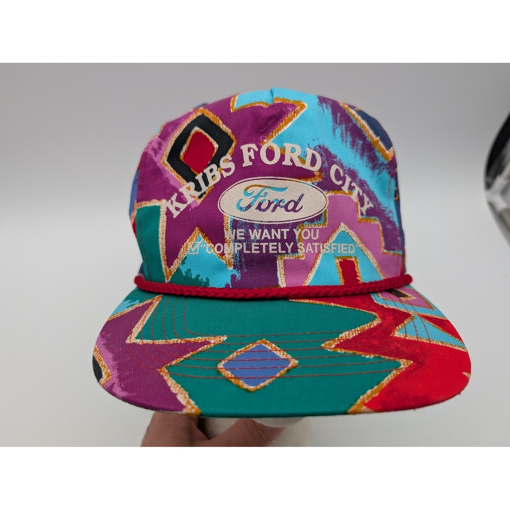 Vintage Ford Kribs Ford City Snapback Hat Geometric Multi-Color San Sun Cap